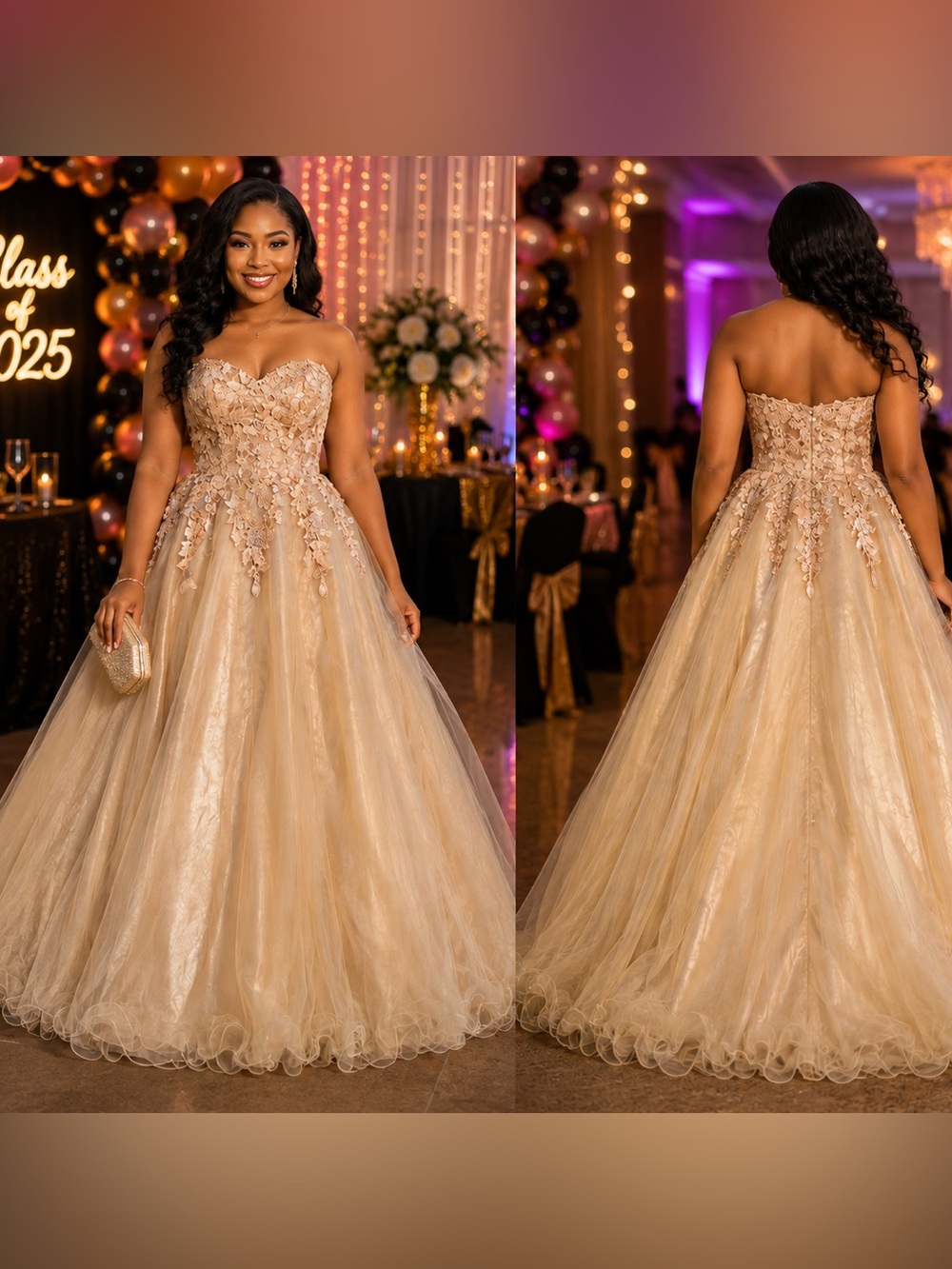 JS Collections Women’s Size 10 Champagne Strapless Lace Ball Gown Prom Formal Dr